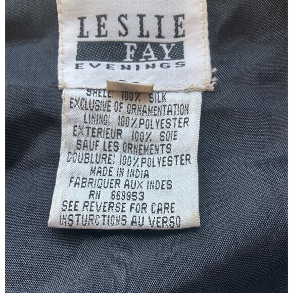 Leslie Fay Evenings Sz Medium-Large Beaded Formal Jacket Black & Gold Silk 90's - Picture 6 of 13